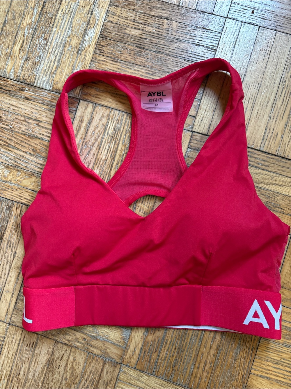 AYBL medium bright red Cross-Front Racerback Sports Bra